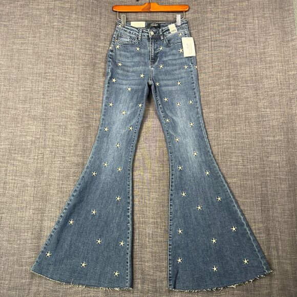 NWT Judy Blue Star Embroidered High Rise Trouser Flare Jeans Sz 1 Waist 25 - Picture 3 of 12